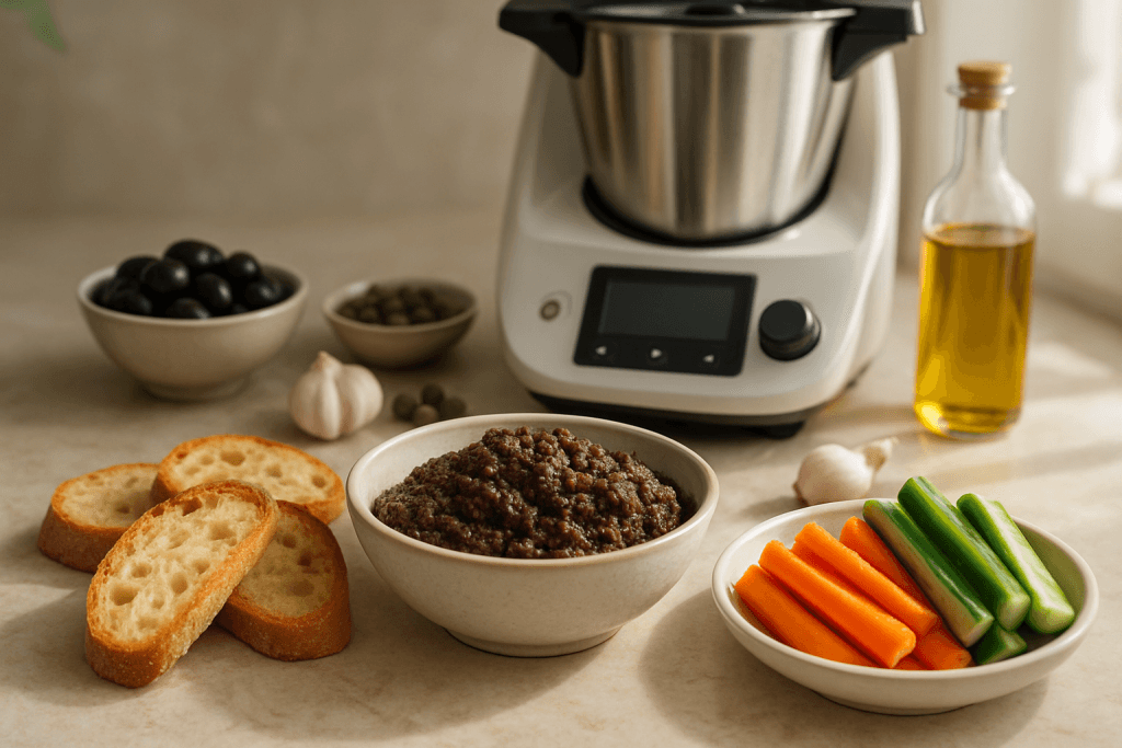 découvrez notre délicieuse recette de tapenade au thermomix, idéale pour sublimer vos apéros entre amis. facile et rapide à réaliser, cette tapenade agrémentera vos crakers et tranches de pain avec des saveurs méditerranéennes irrésistibles.